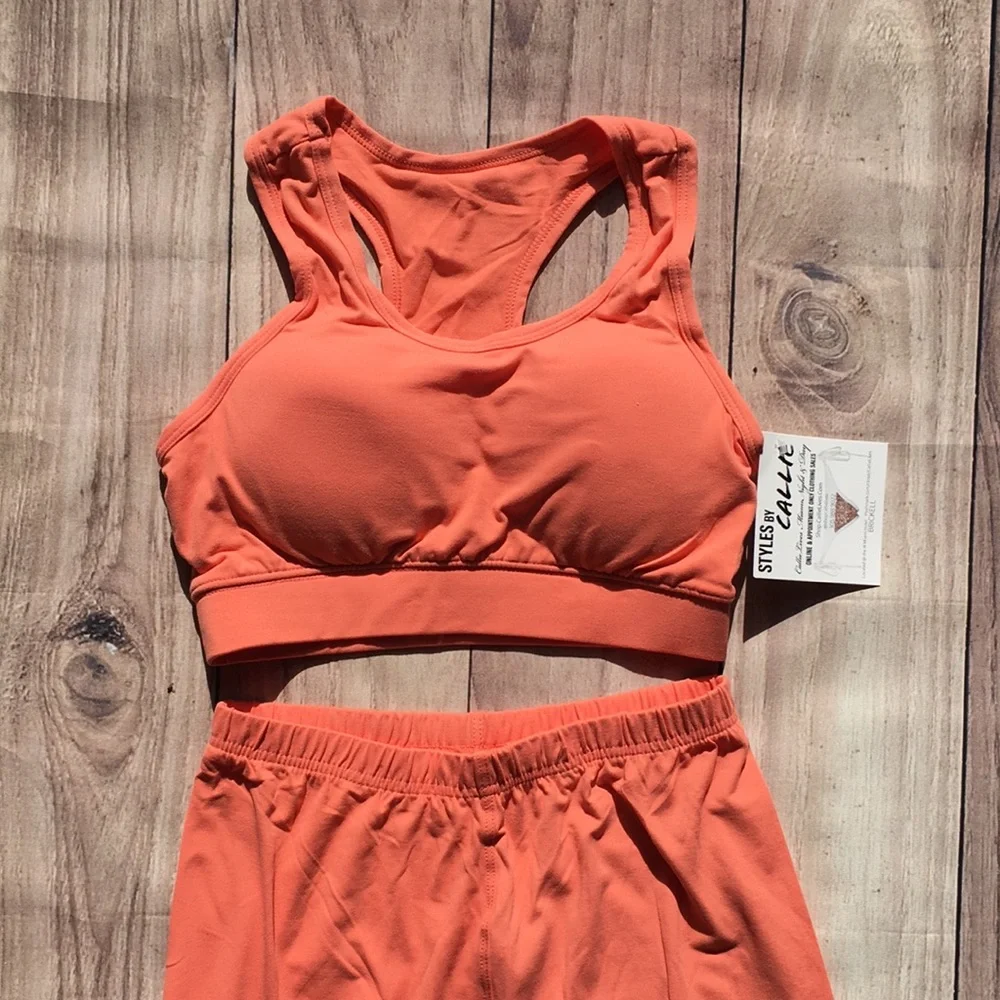 NWT Coral Orange Callie Lives Stasia Activewear Yoga Leggings & Bra - Picture 5 of 8